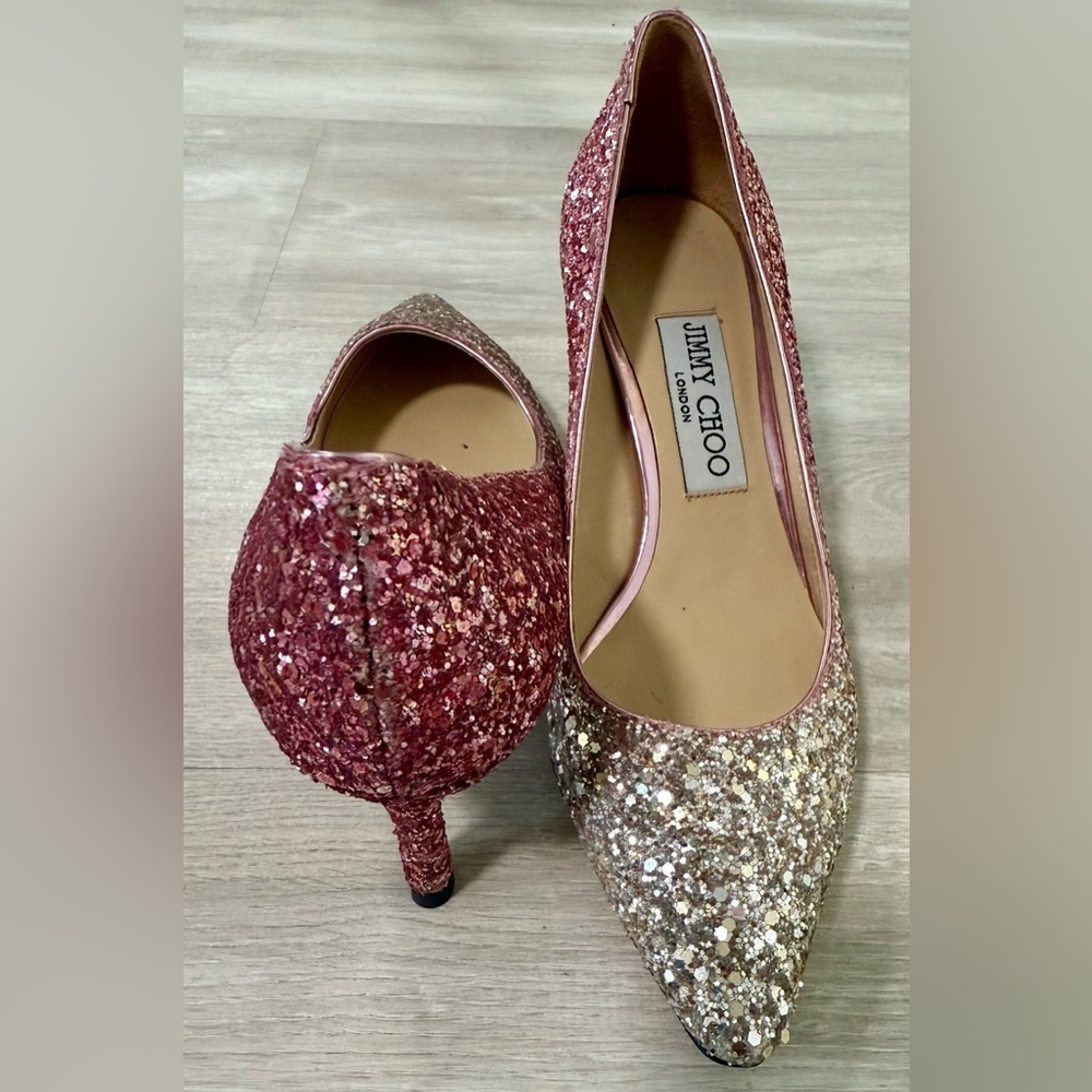 Jimmy Choo Pumps Women Size 35-4.5 Pink Silver Glitter Romy Pointed Toe Sparkle - Picture 10 of 15